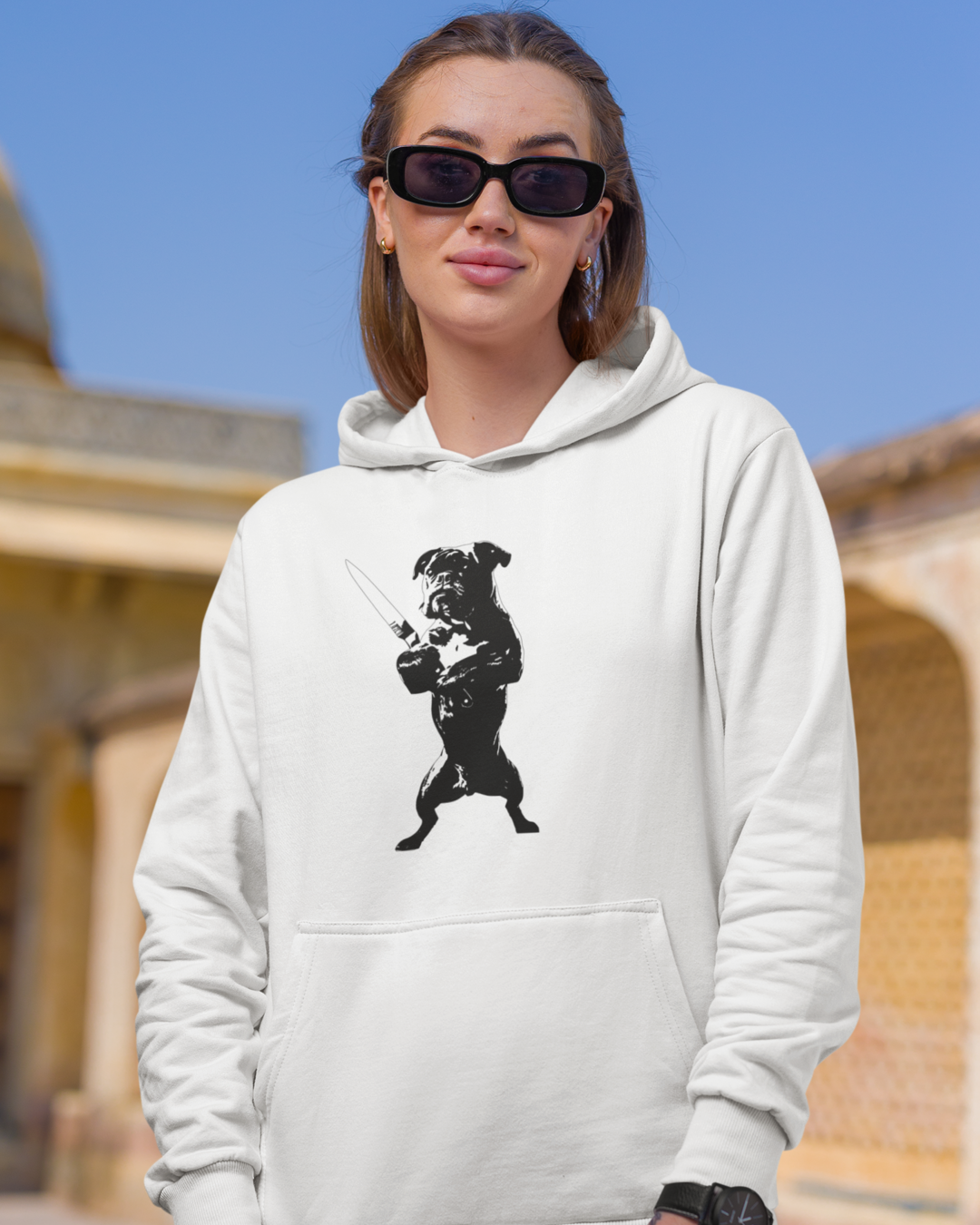 Defenceless Pug Hoodie white