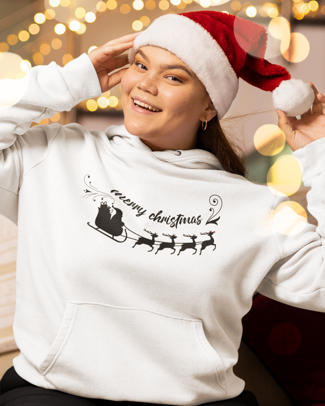 Santa's Sleigh white hoodie